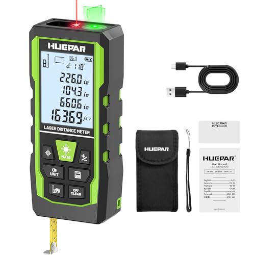 Image of Laser Measuring Tool 3-in-1, Huepar 165 Ft Laser Measure & 33 Ft Green Cross Line Laser Level & 6.5 Ft Tape Measure, Rechargeable, Voice Broadcast, Multi-Mode, Rugged for Construction&Home Use, SW-T50