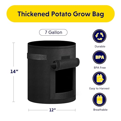 Bolsas para sembrar patatas iPower negras de 7 galones con ventana útil 5