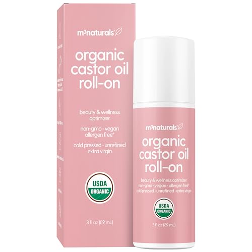 Image of Organic Cold Pressed Castor Oil Roll-On Nourishing Treatment| Hexane-Free, USDA Organic Idea for Hair, Skin & Brows | Mess-Free Applicator, 3 fl 0z (89 mL) by M3