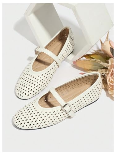 Women's Mary Jane Bellet Flats Hollow Out Mesh Ballet Flats Round Closed Toe Slip On Flat Casual Office Shoes2