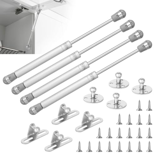 4 Stücke Gasdruckdämpfer 100 N/10 kg Gasdruckfeder Druckschrank-Türscharniere für Küchenschrank Schrank Spielzeugkiste Scharniere schwere Deckelhebestützen, Silber