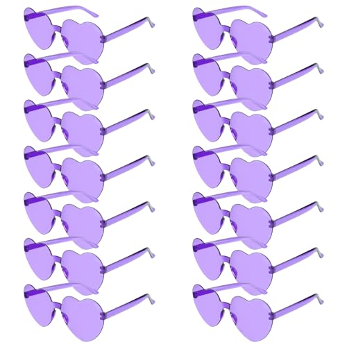 14 Pack Heart Shaped Sunglasses for Women Rimless Heart Glasses Bulk Mardi Gras Candy Color Sunglasses for Party