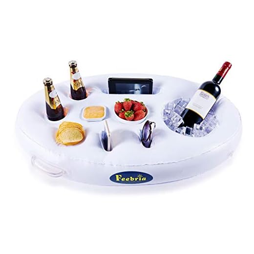 FEEBRIA Inflatable Floating Drink Holder with 9 Holes Large Capacity & Transparent Material,Drink Float for Pool Party Beach (White)