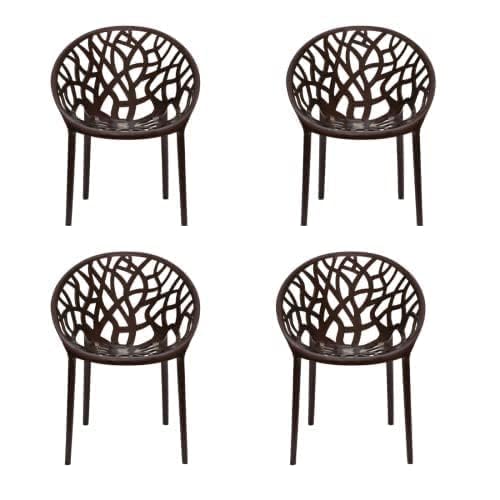 Image of activa Crystal Plastic Arm Chair | Stackable Indoor Outdoor Chair for Home, Balcony, Patio & Garden | Comfortable Designer Armrest Chair | Durable Plastic Seating Furniture (Brown, Set of 4)