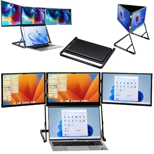 Image of Triple Laptop Screen Extender 15.6 Inch, FHD IPS 1080P Portable Monitor Extender with Type-C and HDMI Interfaces, Single USB-C Cable Connection for Easy Use, Compatible with Mac OS, Windows