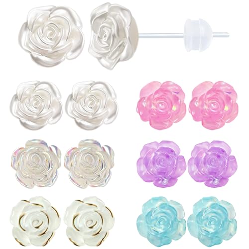 Image of Plastic Earrings for Sensitive Ears Flower Studs for Women