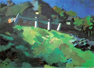 Peinture à l'huile Roadside 1941 d'Oszkar Nagy, masterpiece sur toile texturée de 30x36 pouces