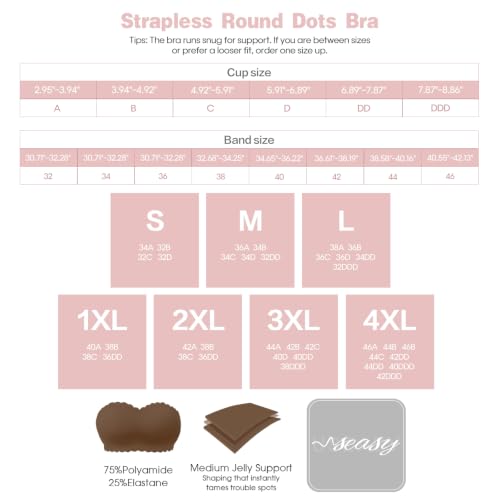 Image of Plus Size Strapless Bras for Women Strapless Push up Bra | Clear straps,No-Slip,Wireless,Full Coverage Bandeau,Jelly Support Technology,Smooth shaping,Everyday ladies strapless bras