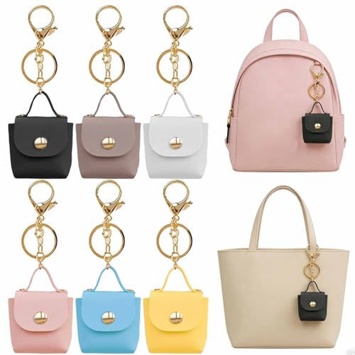 KuuGuu 6 PCS Mini Backpack Keychain Super Smalls Makeup Bag Cute Snap Coin Wallet PU Leather Lipstick Bag Card Holder Data Cable Organizer Fashion Bag Charms Accessories for Women Girls （Color 6）