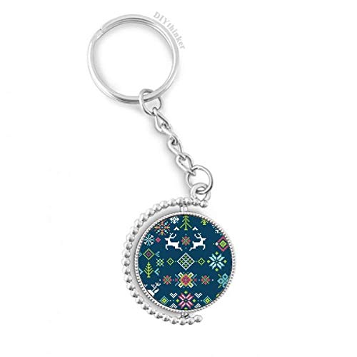 Porte-clés rotatif Pixel de Noël Cerfs Fleur de Neige 3x9cm