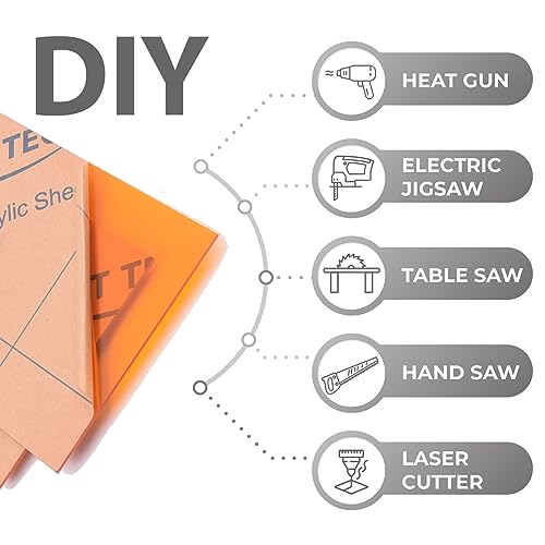 Image of 6 PCS Orange Transparent Cast Acrylic Sheets 8 inch x 12 inch x 0.118 inch, Plexiglass Plastic Sheet for Laser Cutting, Engraving Signs, DIY Projects.