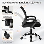 OLIXIS Office Desk Chair - Ergonomic Mid Back with Lumbar Support & Rocking Mode, Height Adjustable with Fixed Armrest, Storage Back for Computer, Gaming, Conference, Meeting, 360° Swivel, Black - Image 5