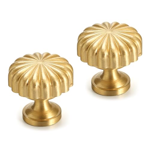 Loigohon ラウンドストライプ真鍮引き出しハンドル2個セット ? 家具用ドレッサーや食器棚に対応するモダンな装飾ノブ