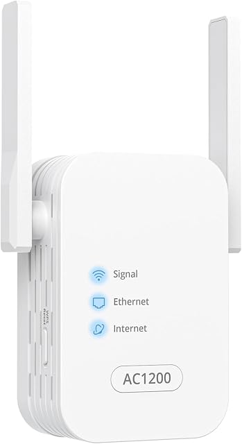 AC1200 WiFi Extender Signal Booster for Home, WiFi Repeater with Ethernet Port Dual Band Coverage Up to 1600 sq.ft. and 25 Devices, Internet Booster WiFi Easy Setup Works with Any WiFi Routers