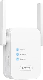 AC1200 WiFi Extender Coverage Up to 1500 sq.ft. and 30 Devices, WiFi Extender Signal Booster for Home Dual Band 5GHz + 2.4GHz, WiFi Booster and Signal Amplifier WPS Easy Setup Internet Booster