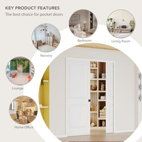 Image of 24 inch x 80 inch Sliding Pocket Interior Door, 2-Panel Hollow Core Pantry Door with Frame and Hardware Kit, Lightweight Closet Door, Waterproof PVC Surface, Easy to Install