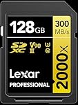 Lexar 128GB Professional 2000x SDXC Memory Card, UHS-II, C10, U3, V90, Full-HD & 8K Video, Up to 300MB/s Read, for DSLR, Cinema-Quality Video Cameras (LSD2000128G-BNNNU)