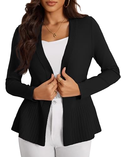 Women's Casual Open Front Sweater Long Sleeve Rib Knit Draped Cardigan2