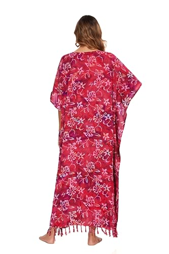Image of Beautybatik Women Hand Blocked Batik Rayon Caftan Kaftan Bali Loungewear Maxi Plus Size Long Dress XL to 4X