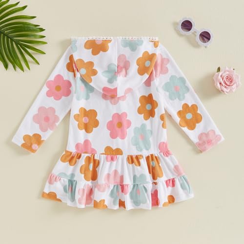 Image of Girls Terry Cloth Swim Cover Up Zip Up Hooded Bathing Suit Coverup Wraps Rufled Kids Pool Beach Robe Cover-Up Dress