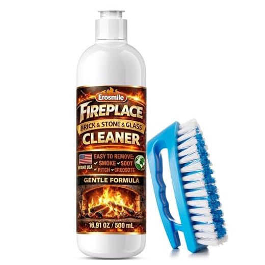 Fireplace Cleaning Set Fireplace Soot Remover with Scrub Brush for Brick, Stone, Rock, Tile, and Marble – Nonabrasive Brick Cleaner, Gentle Formula for Bricks & Glass Indoor and Outdoor -16 oz