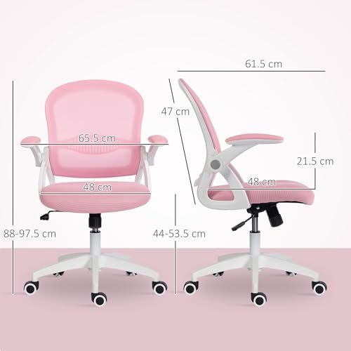 Sedia Ufficio con Funzione a Dondolo, Braccioli Regolabili, Altezza Regolabile, Sedia Scrivania con Schienale a Rete, Ruote e Seduta Imbottita, 65.5x61.5x88-97.5 cm, Rosa - Sedia gaming - Immagine 2