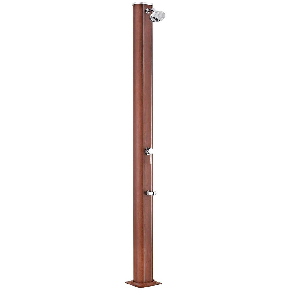 O'CLAIR Douche Solaire Droite alu Aspect Bois 32 l avec rince-Pieds : Confort et Élégance en extérieur