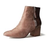 J. Adams Zuma Ankle Bootie – Closed Pointed Toe Low Block Heel Zip Up Boot, Taupe Vegan Suede and Leather, 11