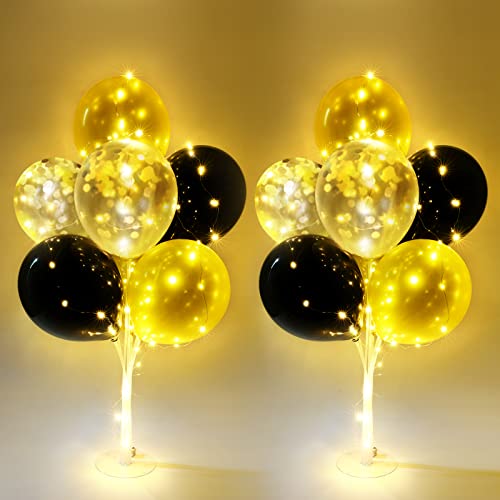 AUAUY 2 unidades Suporte para balões, kit de suporte de balão de mesa reutilizável com 16 balões e 2 luzes, suporte de balão transparente com base, para decoração de casamentos, aniversários,