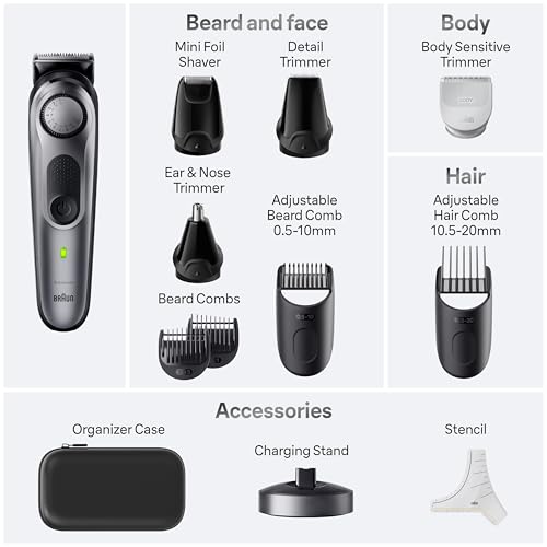 Braun All-in-One Style Kit Series 7 7410, 8-in-1 Trimmer for Men with Beard Trimmer, Body Trimmer for Manscaping, Hair Clippers & More, Sharpest Blade, 40 Length Settings, Waterproof - image 9