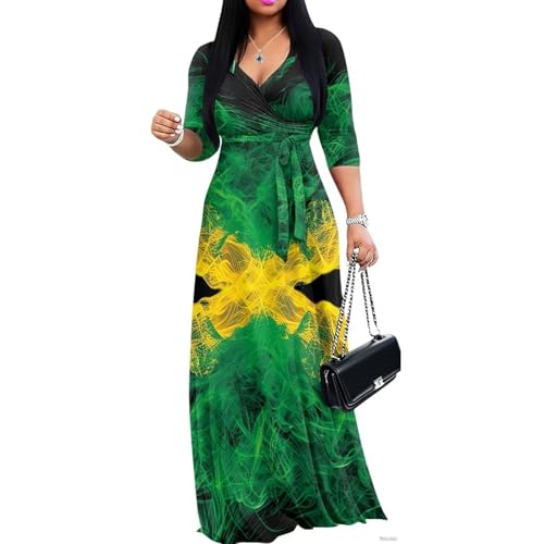 Hdjxbdhsv Jamaican Flag of Jamaica Dresses, Rastafarion Print Short Sleeve Summer Dress for Weddings, Beach Parties & Casual Use