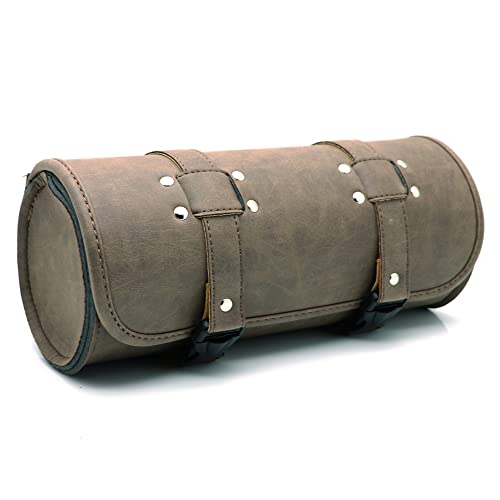 Mooreaxe Motorcycle Front Fork Tool Bag Roll Barrel Pouch Handlebar Rear Seat Saddlebag Chopper Bobber Cruiser Cafe Racer Softail Sissy Bar Saddle Bag(32*13*13Cm), Brown Round #TOP2