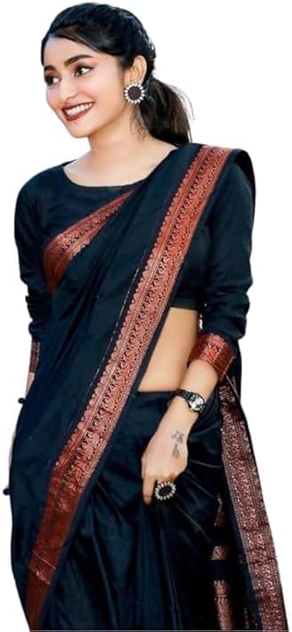 Women's Kanjivaram Soft Silk Saree For Wedding Banarasi Style Sari With Blouse Piece