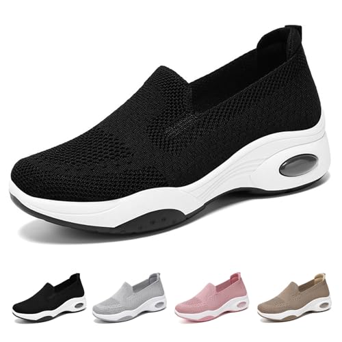 Womens Walking Shoes Wide Width Mesh Breathable Shoes Casual Sneakers for Women Trendy Going Out Air Cushion Athletic Shoe Anti-Slip Sock Sneakers Comfortable Lightweight Footwear