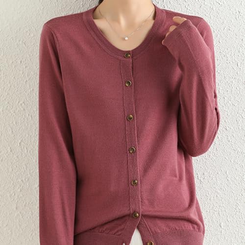 Image of Women's 100% Merino Wool Crew Neck Cardigan Sweater Top Long Sleeve Button Down 2025