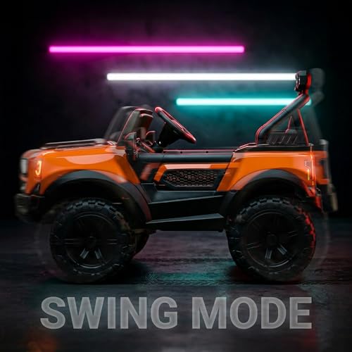 Image of Baybee RoverX Battery Operated Jeep for Kids with Parental Control | Baby Ride On Electric Car with RGB Lights, Music & Swing Mode | Rechargeable Battery Car for Kids 2 to 6 Years Boys, Girls (Orange)