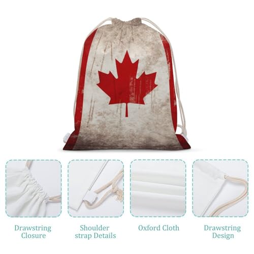 Canvas Drawstring Backpacks Retro Canada Flag Sports Gym Pull String Bags Lightweight for Men Women4