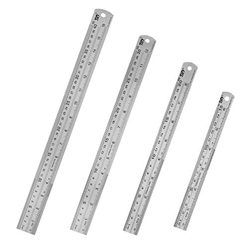 HIHUHEN Regla de acero inoxidable de 15 cm + 20 cm + 30 cm + 40 cm, juego de 4 reglas de metal para ingeniería, enseñanza (4 reglas) Cover