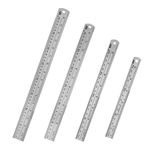 HIHUHEN Regla de acero inoxidable de 15 cm+20 cm+30 cm+40 cm Regla de oficina Juego de 4 reglas de metal para ingeniería, enseñanza (4 reglas)