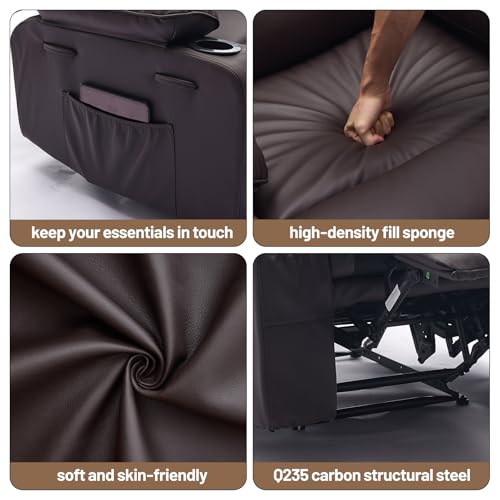 Image of PU Leather Extra Wide Manual Recliner Chair for Adults with Massage & Heat, Oversized Lazy Recliner with 1.5X Thick Sponge Comfort for Living Room Bedroom,Coffee