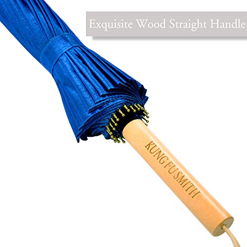 Kung Fu Smith Vintage Parasol Umbrella for Women and Girls - Wood Handle Light Windproof UV Protection and Rain