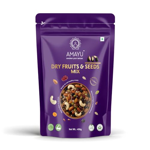 Image of Amayu Premium Mixed Dry Fruits Superfood Trail Mix with Almonds, Cashews, Raisins, Nuts & Seeds Rich in Antioxidants Panchameva Mix Dry Fruits in Fresh Good Source for Energy | 450gm