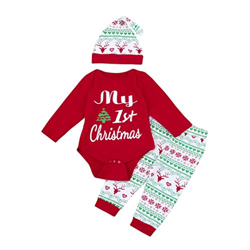 Fulltime Noël Nouveau-né bébé garçon Fille Tops + Pantalons Christmas Home Tenues Pyjamas Ensemble (6-12mois)