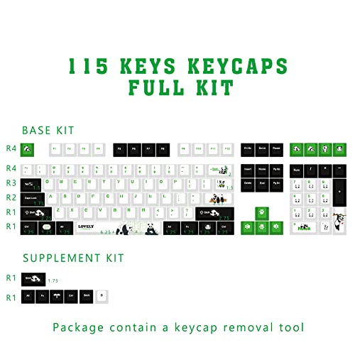 Popkeey Panda Green Keycaps For Cherry Mx Switches Cute Mechanical Gaming Keyboard, Pbt Chinese Style Key Caps Set #TOP1