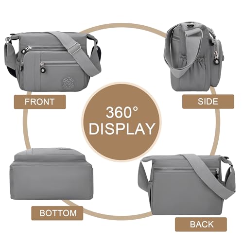 Womens Cross Body Bag Casual Umhängetasche Handtasche Multi Pocket Messenger für den täglichen Gebrauch Einkaufen (grau)