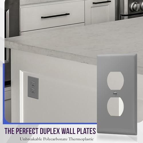 Image of ENERLITES Duplex Receptacle Outlet Wall Plate, Electrical Outlet Cover, Gloss Finish, Mid-Size 1-Gang 4.88 inch x 3.11 inch, Unbreakable Polycarbonate Thermoplastic, UL Listed, 8821M-GY, Gray