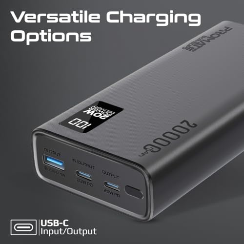 Image of Promate Power Bank 20000mAh | Ultra-Slim Portable Charger, 20W Type-C Input /Output Port, 22.5 QC 3.0, LCD & Over-Heating Protection, Fast Charging for iPhone, Android, Bolt-20PD - 2 Years Warranty