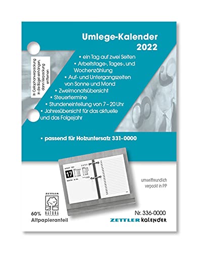 Umlege-Kalender 2022 - 8x10,8 cm - 1 Tag auf 2 Seiten - zum Einheften 