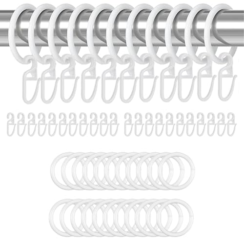 200 Stück Gardinenringe Weiß Set 100 Stück Vorhang Hängend Ringe und 100 Kunststoff Gardinenhaken Vorhangringe mit Haken 30 mm Innendurchmesser Gardinenring für Tür Duschvorhänge Gardinenstangen