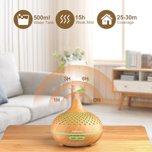 Essential Oil Diffuser for Bedroom,Quiet Humidifiers for Home,500ml Aromatherapy Diffuser,Ultrasonic Diffusers for Essential Oils with Timer and 14 Colors Light,2 Mist Mode Waterless Auto Off - Image 4